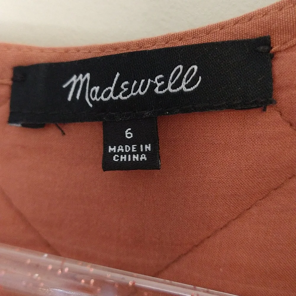 Madewell Quilted Aidy Square-Neck Puffed Sleeve Tiered Midi Dress Warm Umber - Picture 15 of 16
